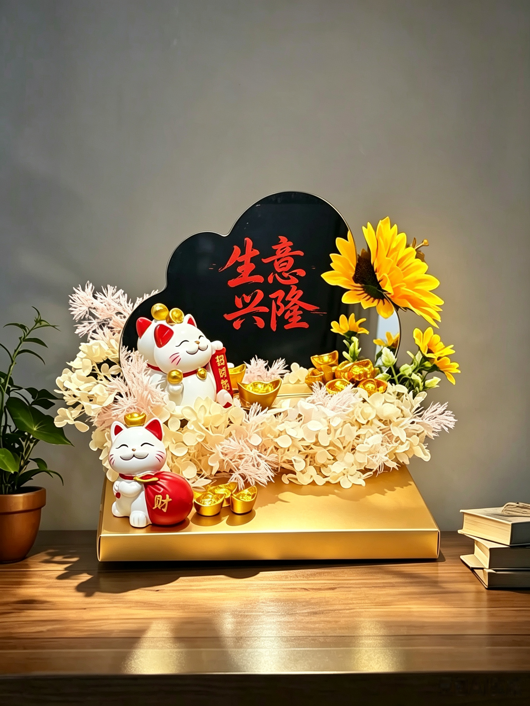 Fortune Cat Opening Flower Box